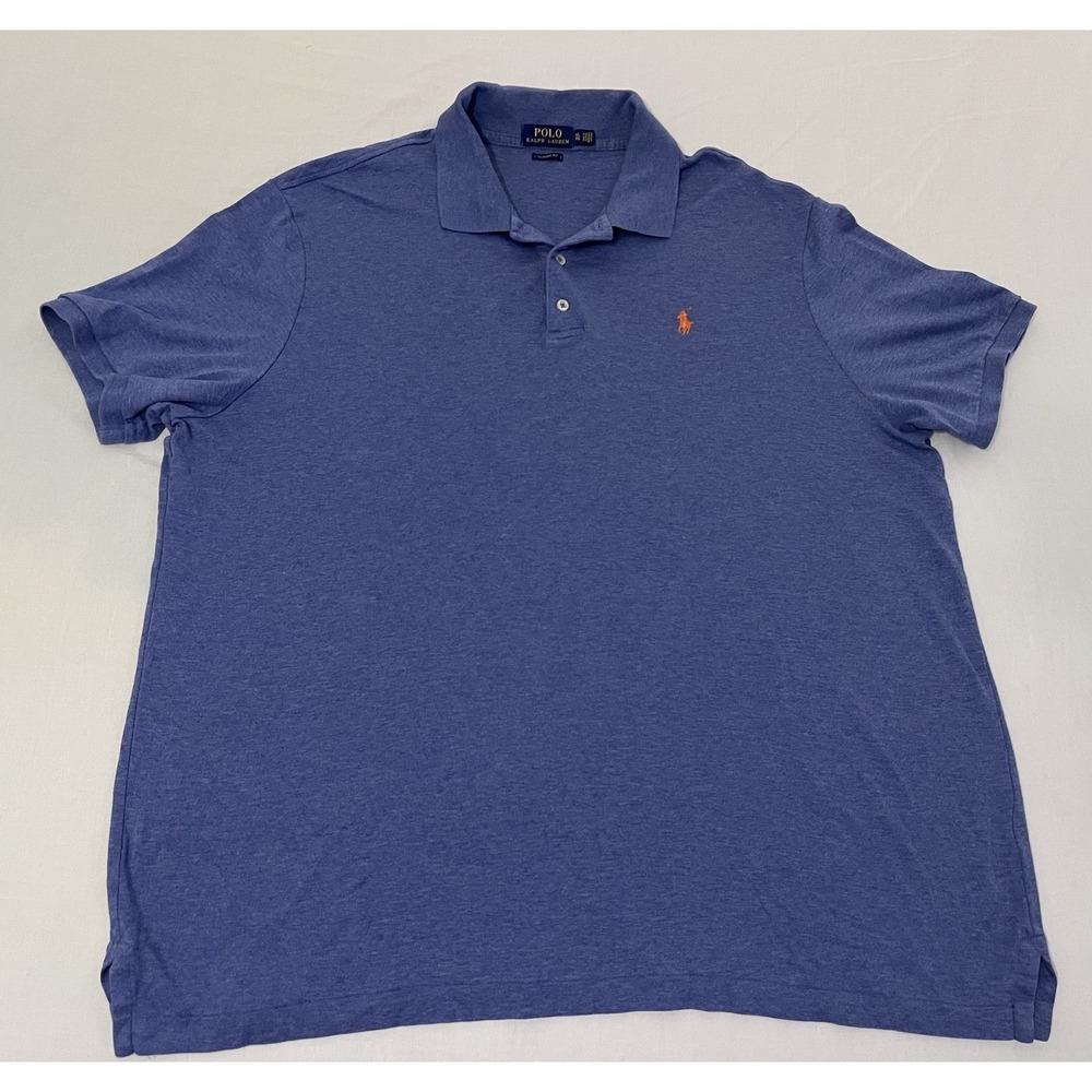 Polo Ralph Lauren Custom Fit Polo Shirt Light Blue Orange Pony Logo‎ Men's XL